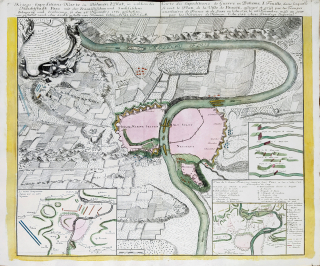 Praha – plán opevnění města, Homannovi dědicové, staře kolorovaný původní mědiryt, 1743