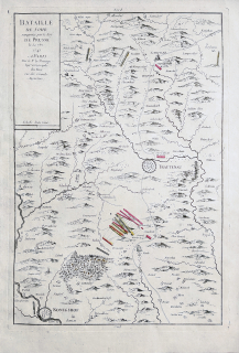 Dvůr Králové a Trutnov – plán tažení francouzských vojsk 1745, G. L. Le Rouge, staře kolorovaný mědiryt, ca 1748