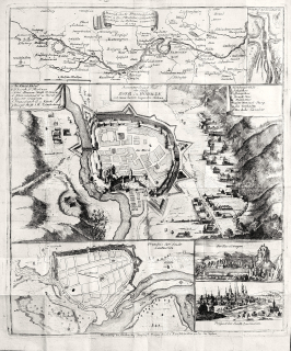 Cheb, Loket a Litoměřice – tažení francouzských vojsk, Christoph Riegel, původní mědiryt, 1742