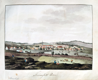 Hrádek – Antonín Pucherna, staře kolorovaný původní lept, 1801–1807