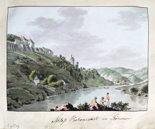 Rataje nad Sázavou (zámek) – Antonín Pucherna, staře kolorovaný původní lept, 1801–1807