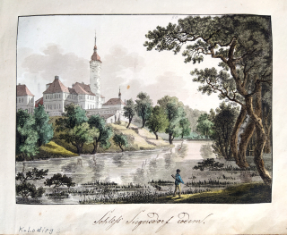 Praha – Koloděje, Antonín Pucherna, staře kolorovaný původní lept, 1801–1807