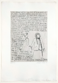 Černá Kateřina – Kožíšek, str. 9 „Před zrcadlem“ 9. list z knihy: Mé obrazy, lept, AT, 1984