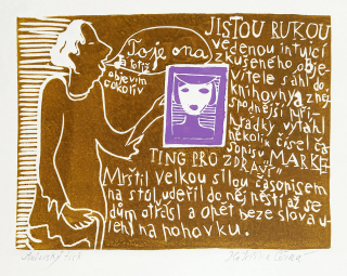 Černá Kateřina – z knihy: O červené Karkulce trochu jinak, č. 3, dvoubarevný linoryt, AT, 2003
