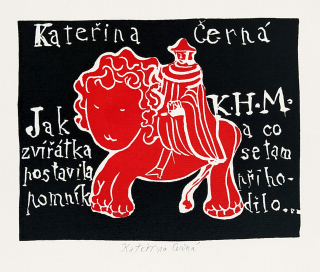 Černá Kateřina – K. H. Mácha, z knihy: Co objevila sestra pana lékárníka, dvoubarevný linoryt, AT, 1996