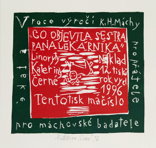Černá Kateřina – K. H. Mácha, z knihy: Co objevila sestra pana lékárníka, list 17, dvoubarevný linoryt, AT, 1996