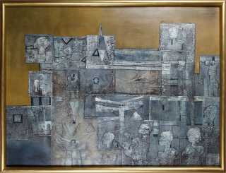 Štěpánek Jan – Město, strukturální olejomalba, 1991