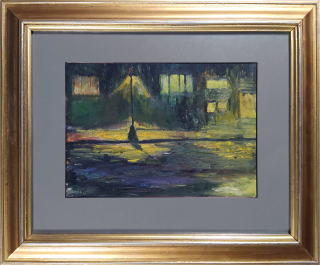 Feigl Bedřich – Noční ulice, původní olejomalba na kartonu, nedatováno