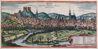 Brno – Georg Braun, Franz Hogenberg, staře kolorovaný původní mědiryt, 1617
