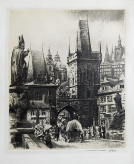 Vaic Josef – Praha, Malostranské mostecké věže, původní lept, ca 1910–1930