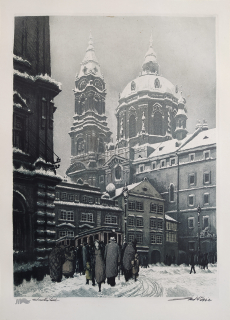 Vaic Josef – Praha, Chrám svatého Mikuláše, autorský list, lept s akvatintou, ca 1930