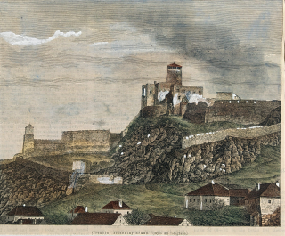 Trenčín – Zříceniny hradu, kolorovaná xylografie, nedatováno, (1879)