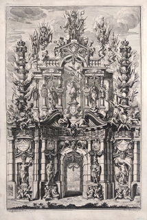 Kraus Johann Ulrich – Vítězný oblouk Karla V., původní lept, 1725
