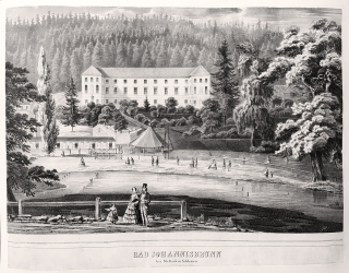 Jánské Koupele – Melčské lázně, F. Blaha, původní litografie, 1851–1861