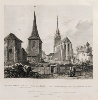 Praha – Kostel svatého Štěpána v Praze na Novém Městě, Adolf Fesca, původní oceloryt, 1860