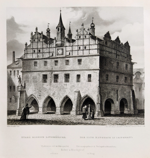 Litoměřice – Stará radnice v Litoměřicích, Adolf Fesca, původní oceloryt, 1860