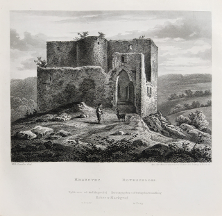 Krakovec – Zřícenina hradu Krakovec, Adolf Fesca, původní oceloryt, 1860