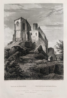 Bezděz – Kaple sv. archanděla Michaela, Adolf Fesca, původní oceloryt, 1860