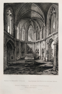 Bezděz – Kaple sv. archanděla Michaela, interiér, Adolf Fesca, původní oceloryt, 1860