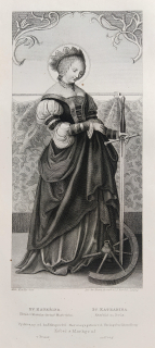 Most – obraz sv. Kateřiny v hlavním chrámu Mosteckém, Adolf Fesca, původní oceloryt, 1860