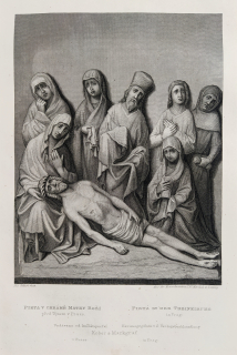 Praha – Pieta, Chrám Matky Boží před Týnem, J. V. Hellich, původní oceloryt, 1860