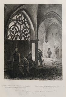 České Budějovice – Křížová chodba Dominikánském klášteře, A. Fesca, J. V. Hellich, původní oceloryt, 1860