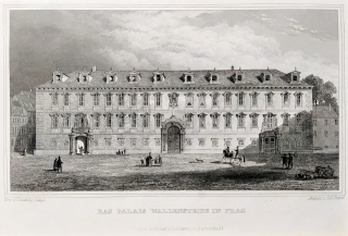 Praha – Valdštejnský palác, L. Lange, Johann G. F. Poppel, původní oceloryt, ca 1840