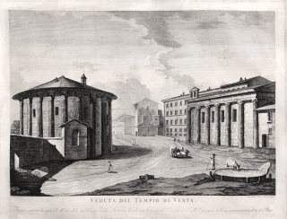 Itálie – Řím, Vestin chrám, Pronti Domenico, původní mědiryt, ca 1780