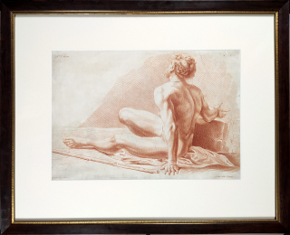 Carrée – Studie sedícího muže, Pierre Thomas Le Clerc, krejonová manýra, ca 1770