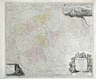  Čechy – Matthäus Seutter, staře kolorovaný původní mědiryt, ca 1730