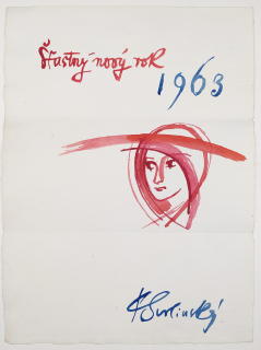 Svolinský Karel – Šťastný nový rok 1963, malba akvarelem, 1962