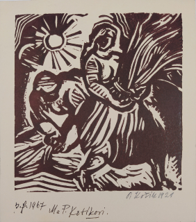 Kotík Pravoslav – Žně, použito jako PF 1967, původní dřevoryt, 1921