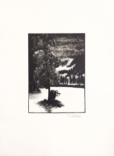 Kobliha František – Legenda o mrtvém kraji, původní dřevoryt, 1917