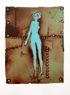 Suchánek Vladimír – Žena ve městě, barevná litografie, 2005