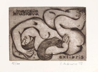 Antonová Alena – Ex libris Marcela Hrušková, lept a suchá jehla, číslováno 86/100, 1997