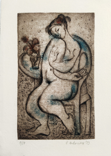 Antonová Alena – Doma, kolorovaná suchá jehla s barevným podtiskem, číslováno 1/50, 2003