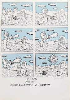 Holý Stanislav – PF 1984 Josef Runštuk s rodinou, barevná serigrafie, 1983
