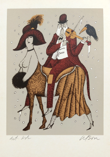 Born Adolf – Houslista, signovaná barevná serigrafie, autorský tisk, ca 1980