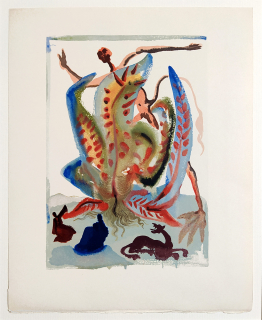 Dalí Salvador – La Divine Comedie, Le Purgatoire, Chant 23, „La Gourmandise“, barevný dřevoryt, 1959–1963