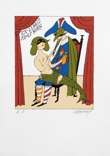 Born Adolf – Ex libris Adolf Born, signovaná barevná serigrafie, autorský tisk, nedatováno