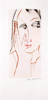 Janeček Ota – Kašmírový šál, ilustrace k básni Jaroslava Seiferta, barevná suchá jehla, 1985