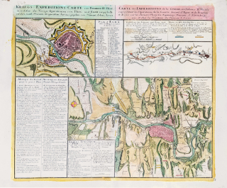 Praha, Cheb – Mapa tažení francouzských vojsk z Prahy do Chebu, Homannovi dědicové, mědiryt, 1743