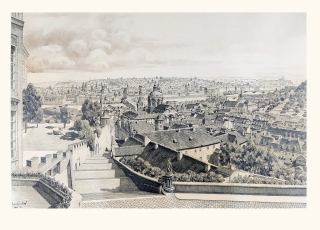 Winkel Karl – Praha, pohled z Pražského hradu, velkoformátová kresba tužkou, 1944