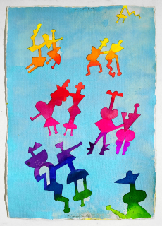 Lamr Aleš – Krasobruslení, akvarelem kolorovaná kresba tuší, 1999