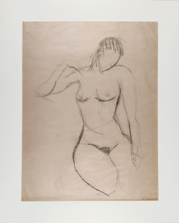 David Jiří – Zdena, sedící akt, kresba uhlem, 1983