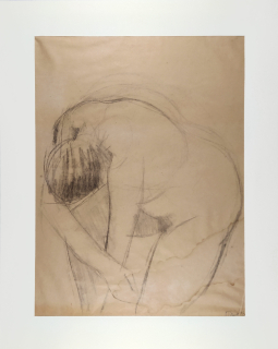 David Jiří – Zdena, sedící akt, kresba uhlem, 1983