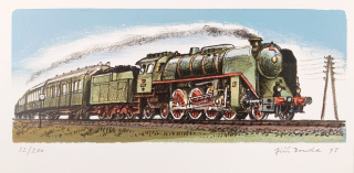 Bouda Jiří – Parní vlak, původní barevná litografie, č. 32/200, 1995