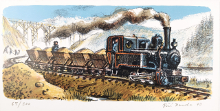 Bouda Jiří – Parní vlak, původní barevná litografie, č. 67/200, 1993