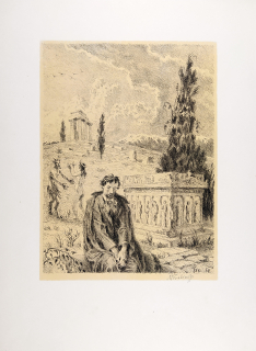 Švabinský Max – Sarkofág, původní litografie s žlutým podtiskem, 1958