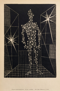 Hudeček František – Noční chodec, původní dřevoryt, 1945